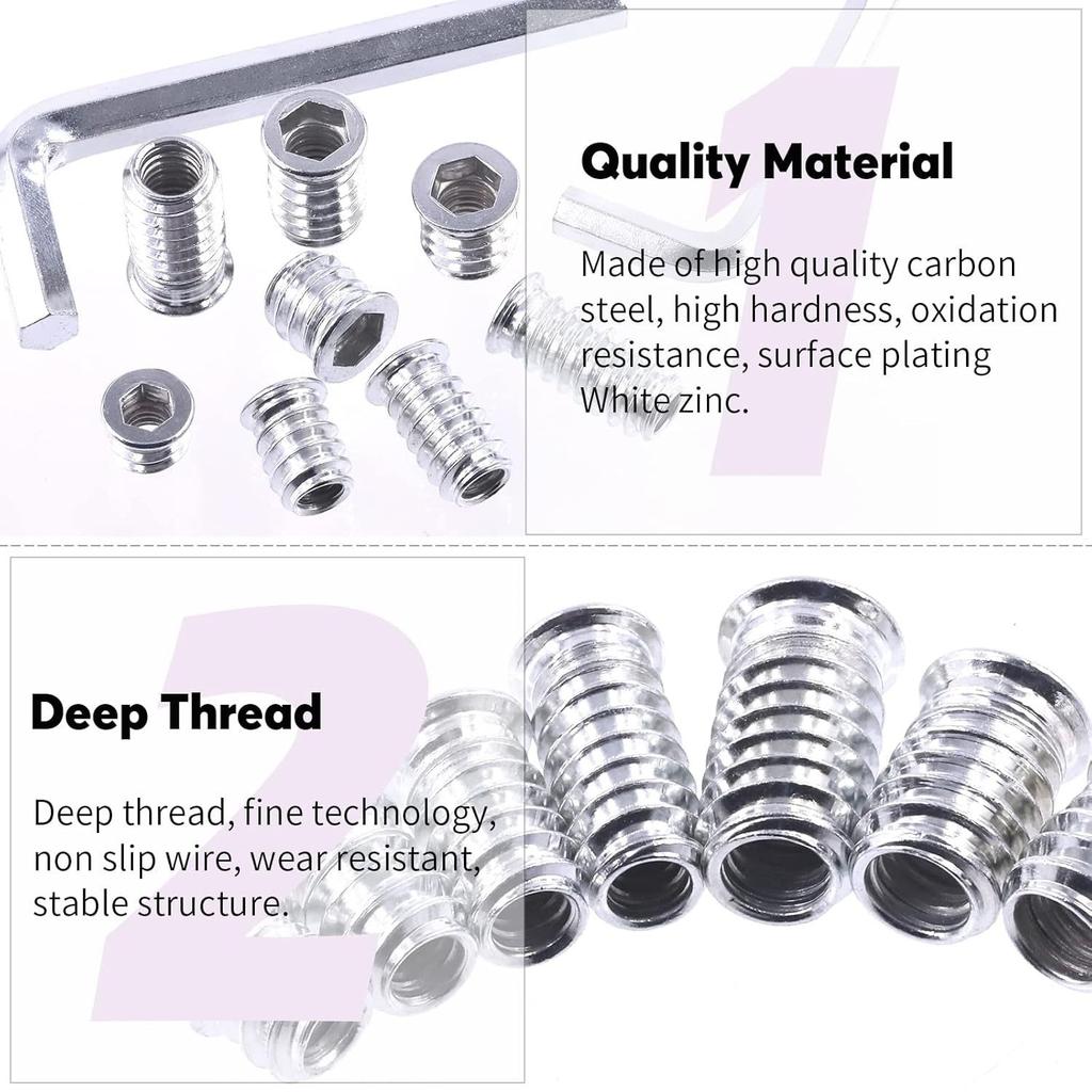 122Pcs White Zinc Inch Furniture Screw Nut Accessory Set Color Zinc Inner and Outer Teeth Nut Set