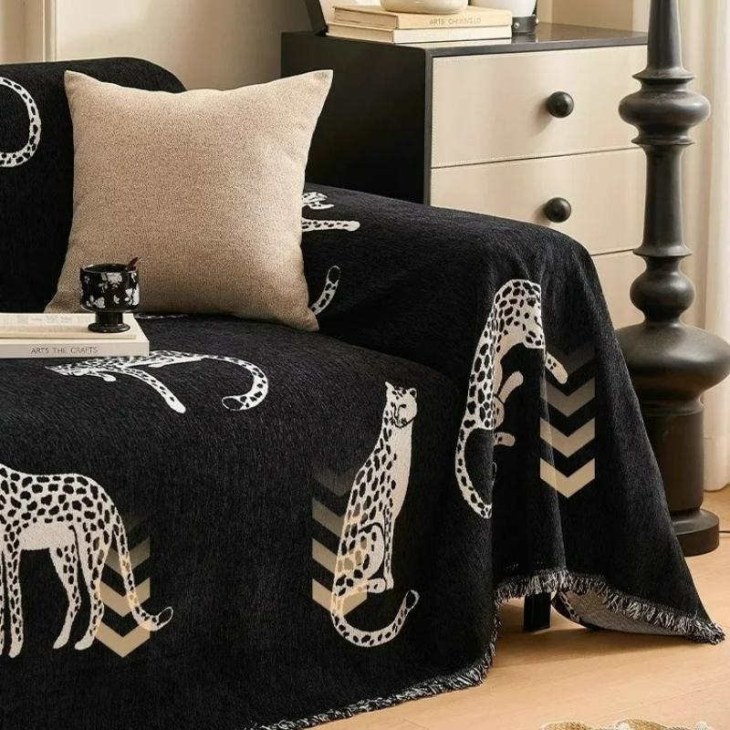 Leopard Chenille Sofa Cover Scratch-Proof Non-Slip Couch Protector 3 4 Seater Pet Friendly Stretch Sofa Blanket for Home