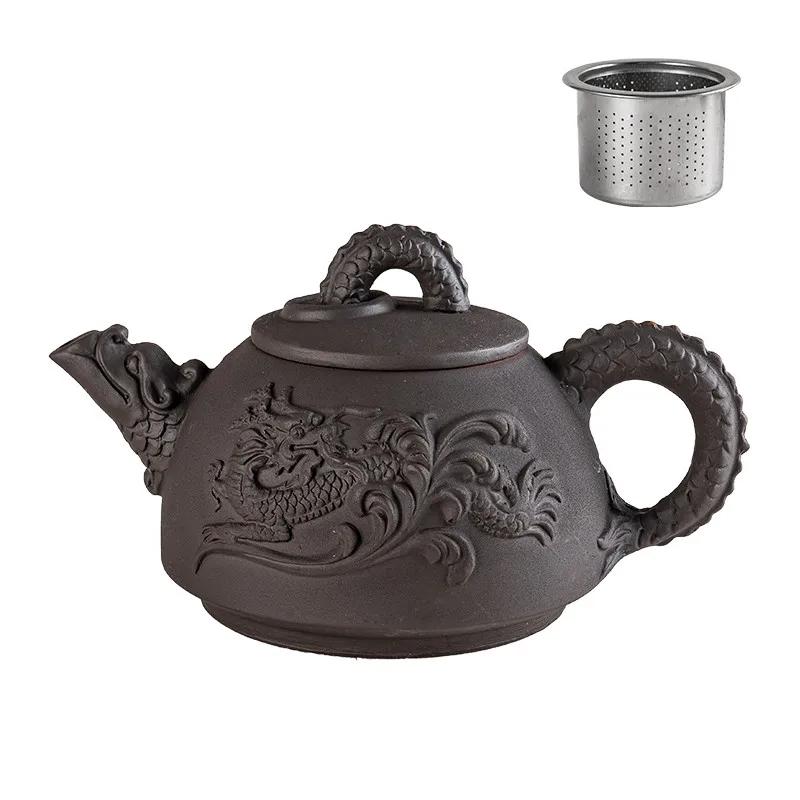 

Authentic Yixing Purple Clay Tea sets Handmade Dragon Teapot With filter tea infuser Strainer teacup kettle Household Teaware