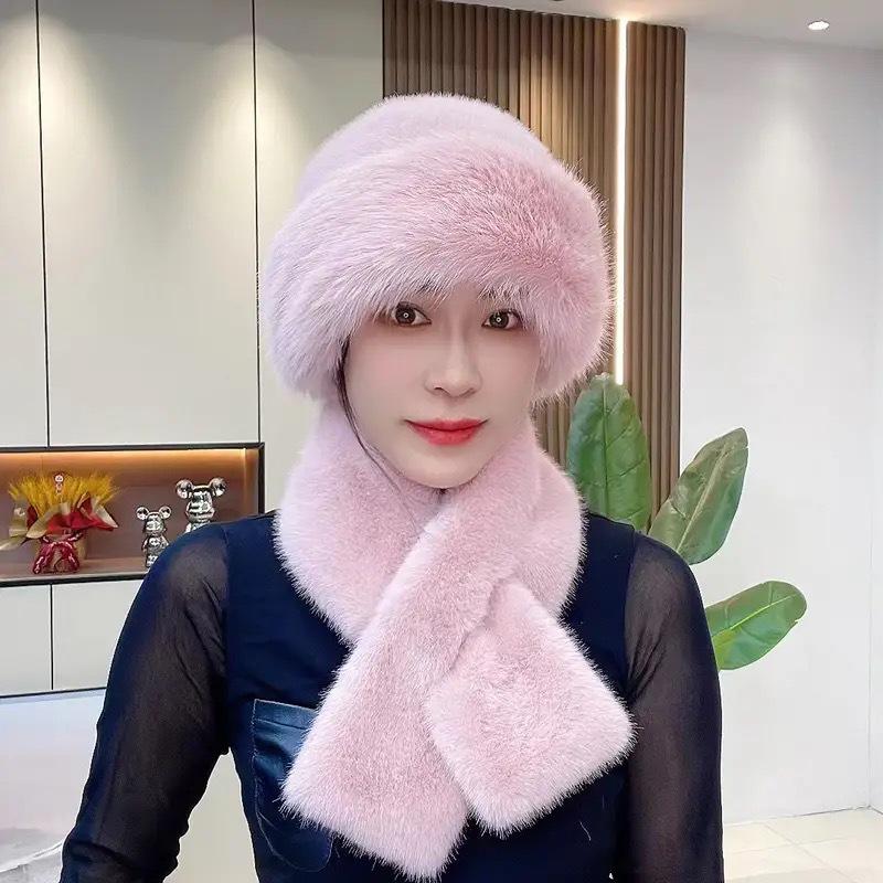 Γυναικείο Χοντρό Χειμωνιάτικο Καπέλο από Τεχνητή Γούνα Μινκ με Προστασία Αυτιών και Κασκόλ