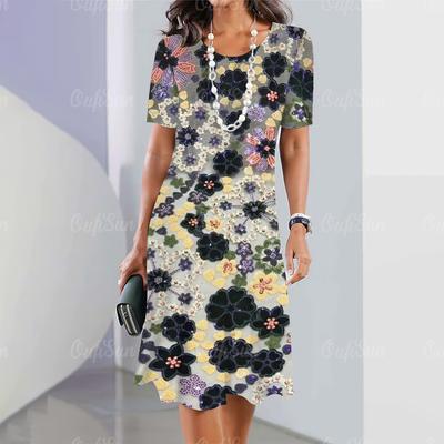 Neue Damenkleider mit Blumenmuster, elegantes Sommerkleid, kurze Ärmel, modische Übergröße