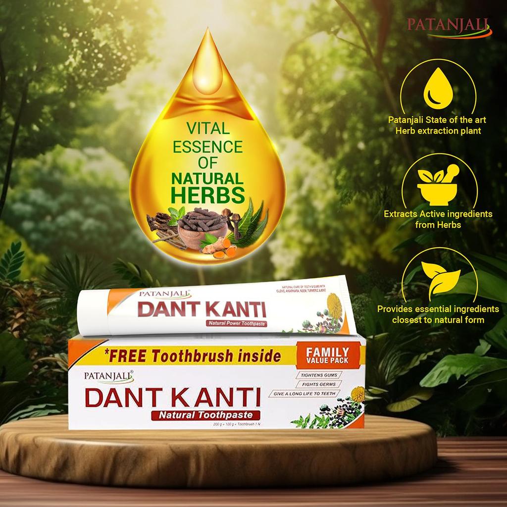 Tandkräm DANT KANTI Natural 200g + 100g + tandborste Naturligt Familjepaket
