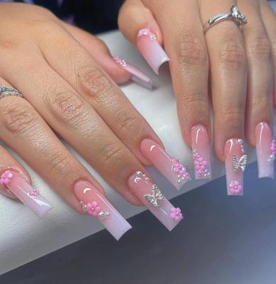24pcs Medium Length Press On Nails with Bow Design Full Cover False Nail Tips Reusable Artificial Nails for Nail Art Decoration