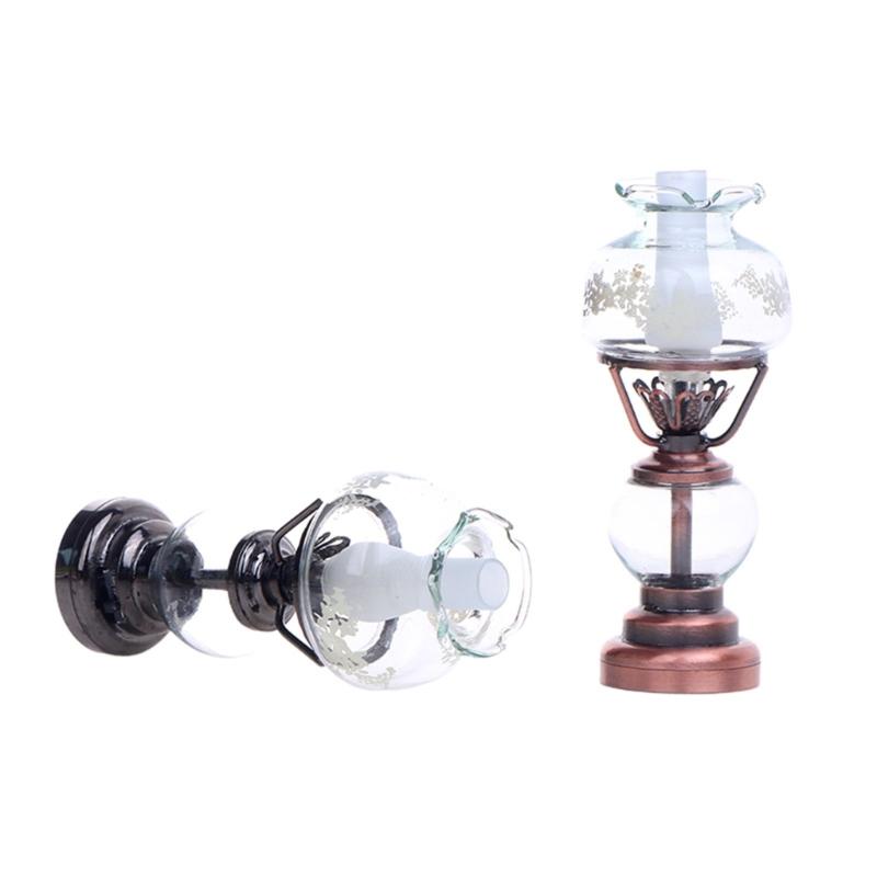 Kerosene Bedroom Table Lamp Miniature Furniture Model Doll Houses Accessory Realistic Lighting Toy Playset 1:12