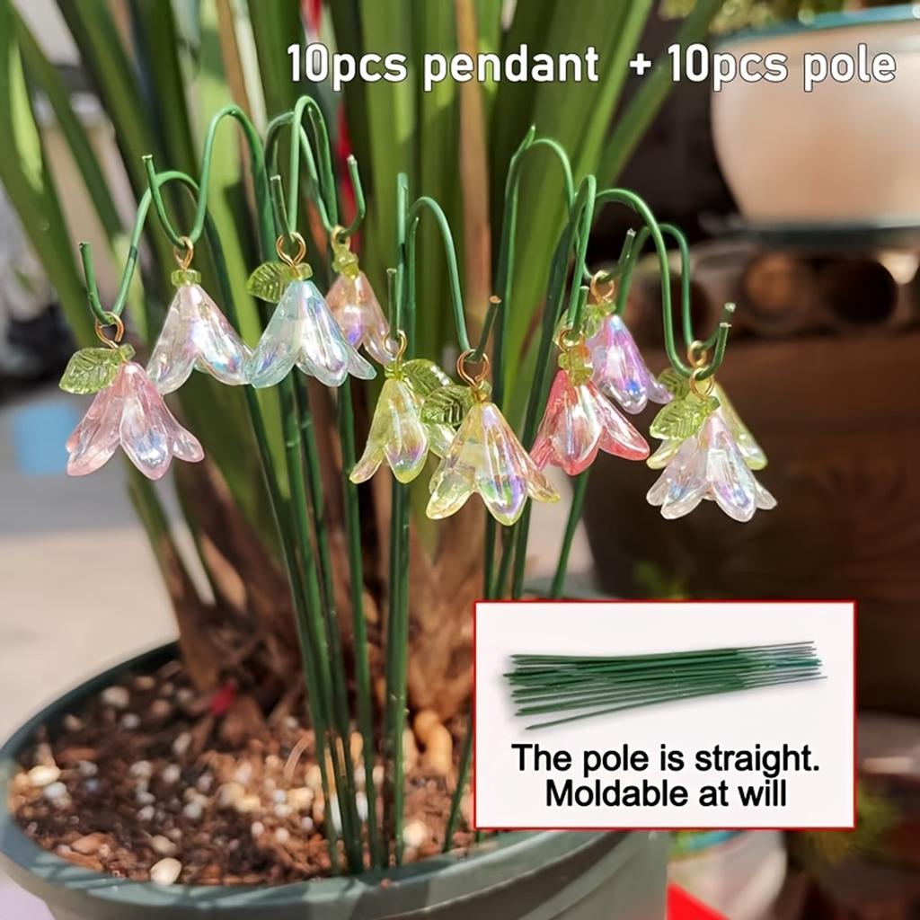 10pcs Garden Decorative Ground Stakes with Lily Pendant, Suitable for Outdoor Potted Plants And Flower Pot Landscapes Decoration