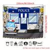 2D Cartoon Police Station Backdrop with Police Car & Wanted Posters