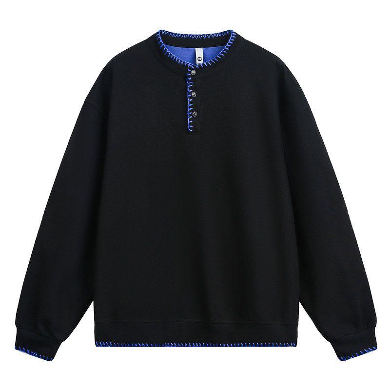 51 Hip-Hop Original Hand-Stitched Henry Collar Knit Sweatshirt for Men and Women, Trendy Brand, Loose Casual Old Money Style Long-Sleeve Top