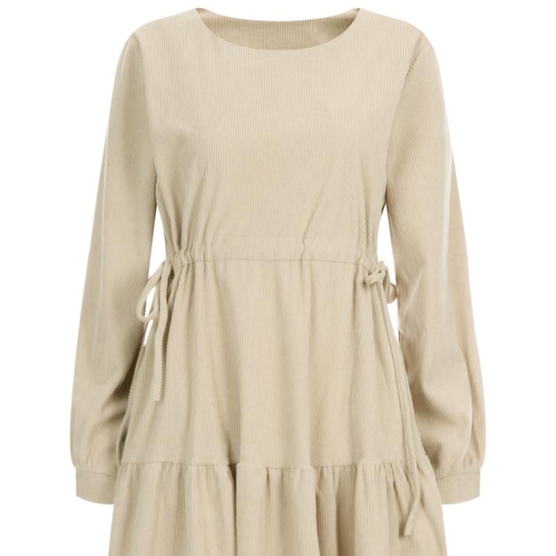 Shop Women S Round Neck waiSt Tie Corduroy Ruffle Suede Long dreSS Egg Wdr 200