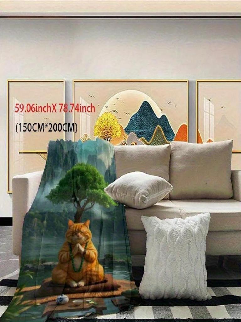 Pc Cozy Flannel Blanket with Whimsical Cat Tree Design Soft Warm AllSeason Throw for Sofa Bed or Office Perfect Gift