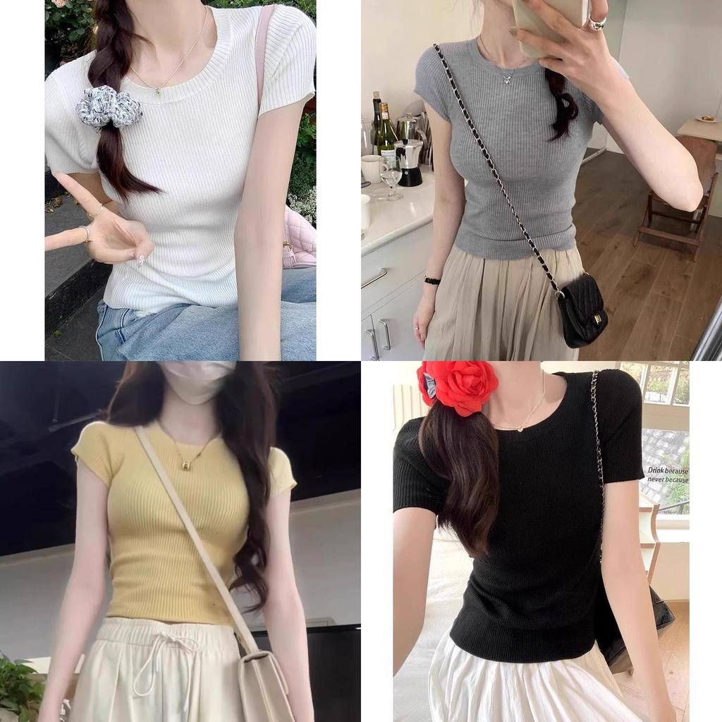 Dopamine Yellow Knit Ice Silk Sleeveless Tshirt For Summer Fashion Women