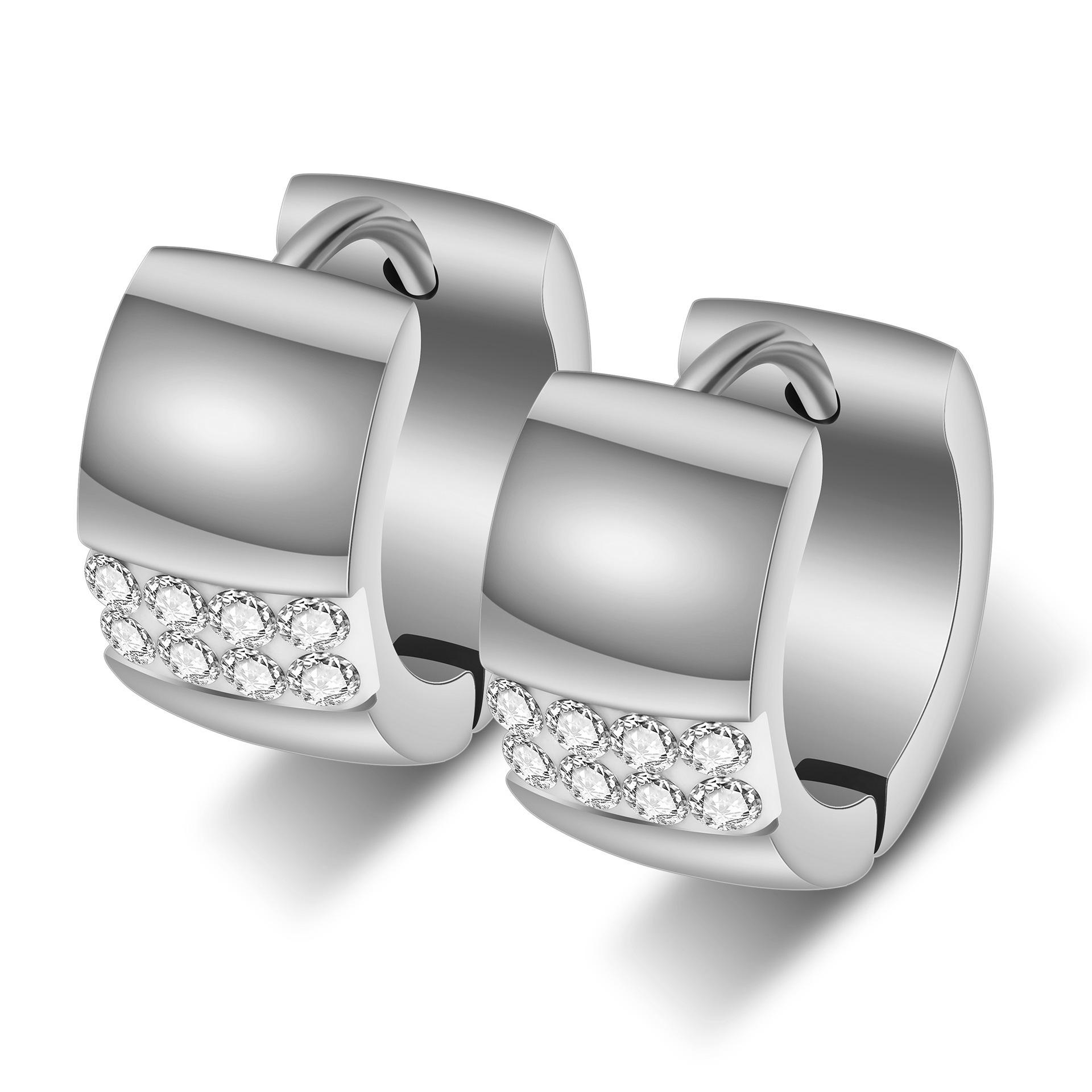 Stylish 7MM Four-Color Zirconium Inlaid Stainless Steel Ear Cuff Earrings