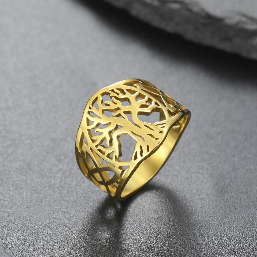 Vintage Tree of Life Knot Ring for Women Men Stainless Steel Wide Finger Ring Amulet Jewelry Birthday Gifts