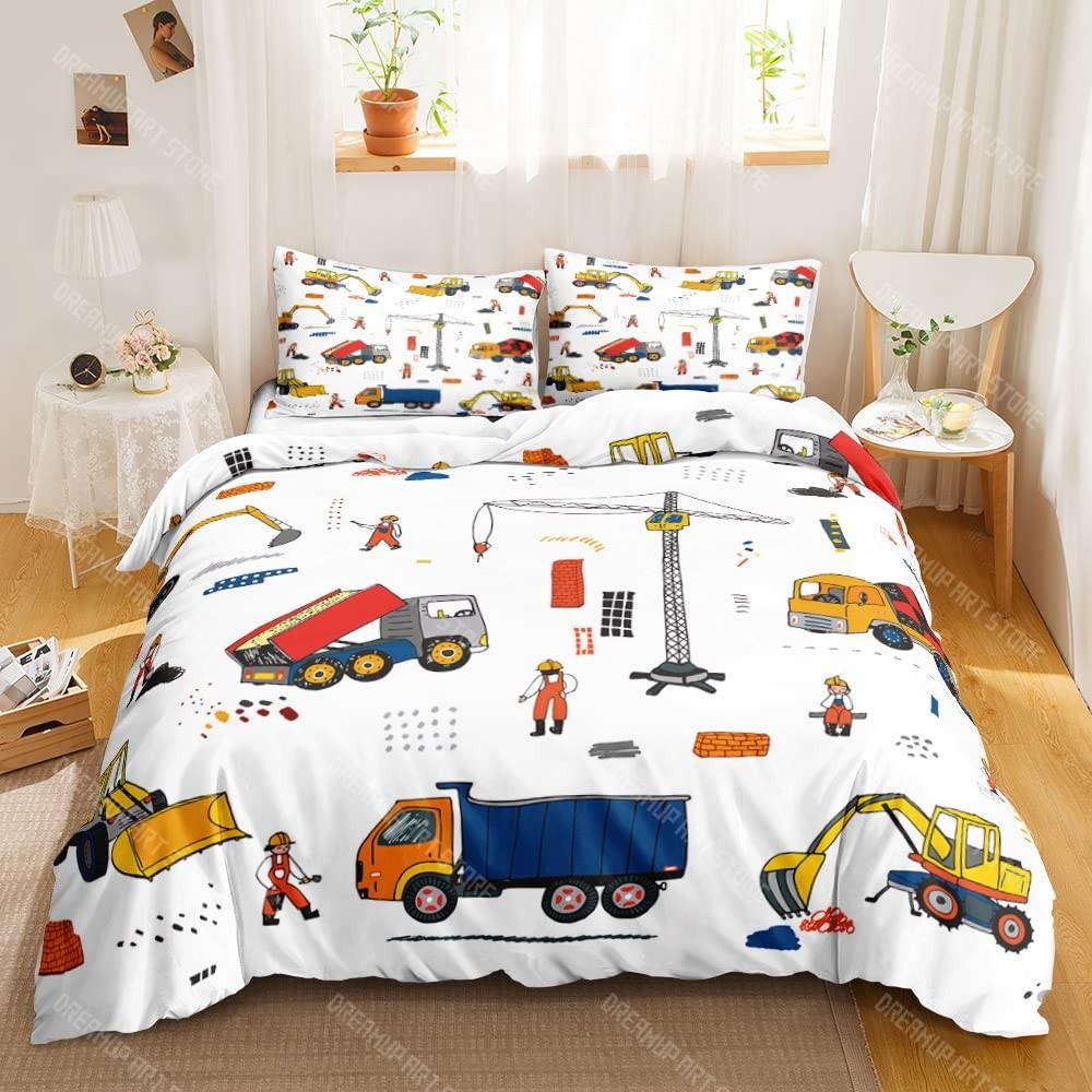 

Excavator Duvet Cover Set Twin Queen Size Teens Cartoon Truck Bedding Set Kids Room Decor Construction Vehicle Comforter Cover EU Single 90x200cm