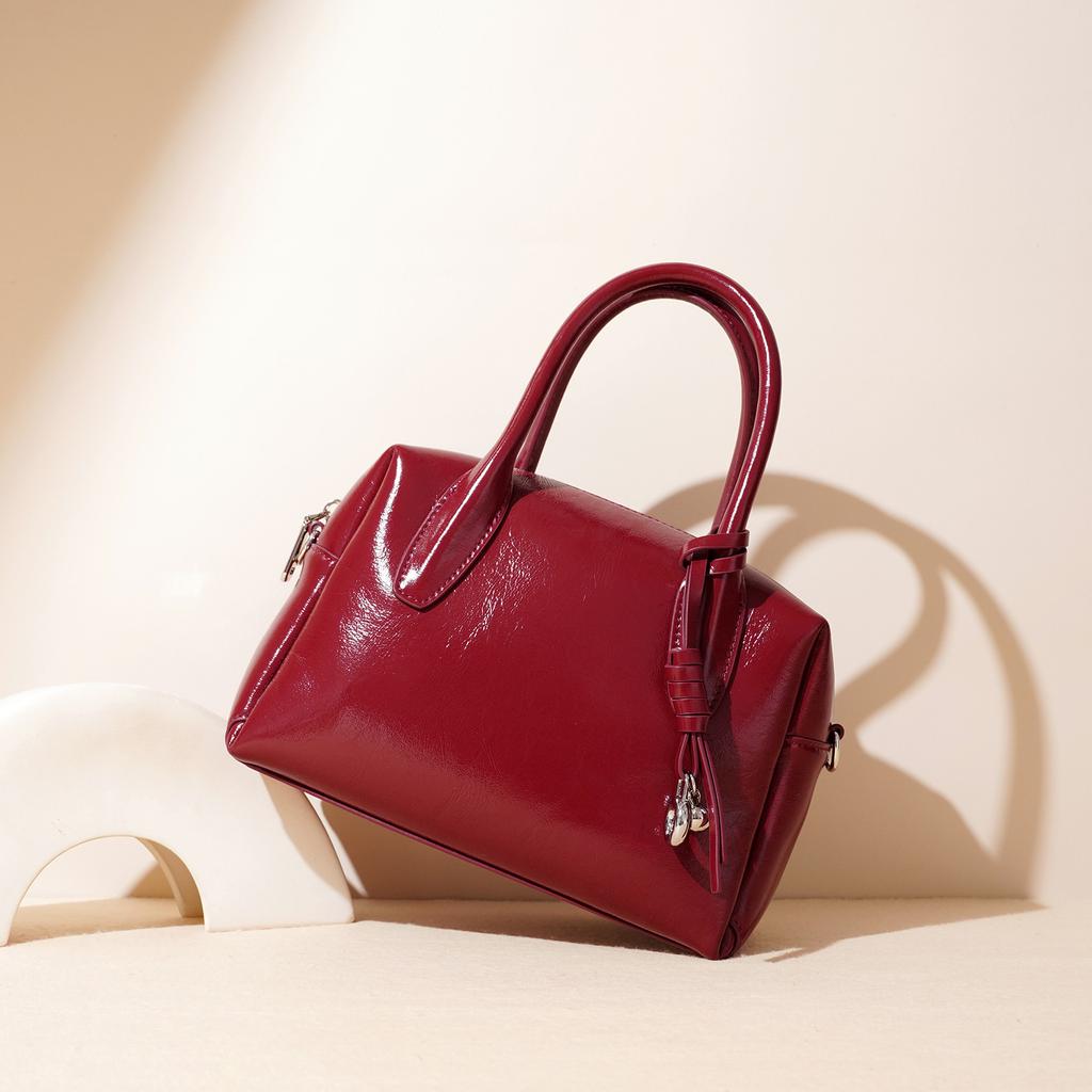 Spring Bowling Bag Red Wedding Bag One-Shoulder Crossbody Bag Women's Hand-Tool Boston Bag Handbag