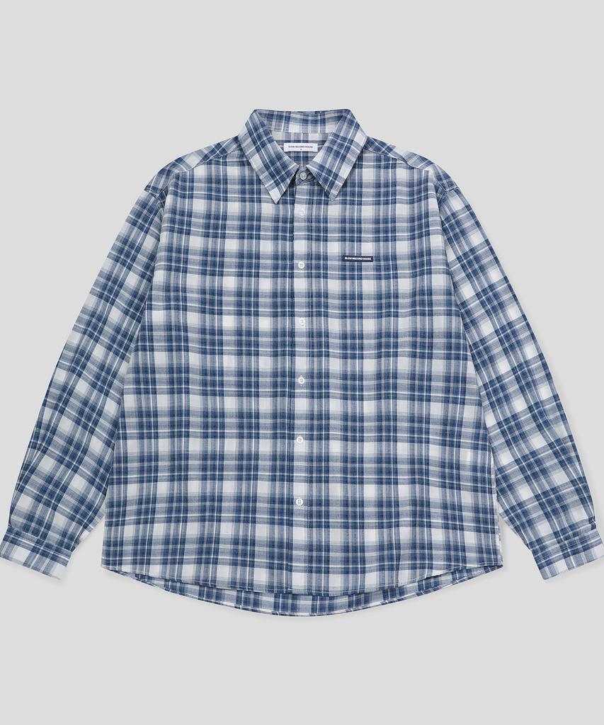 SLOW RECORD HOUSE Seersucker Oversized Check Shirt_Blue