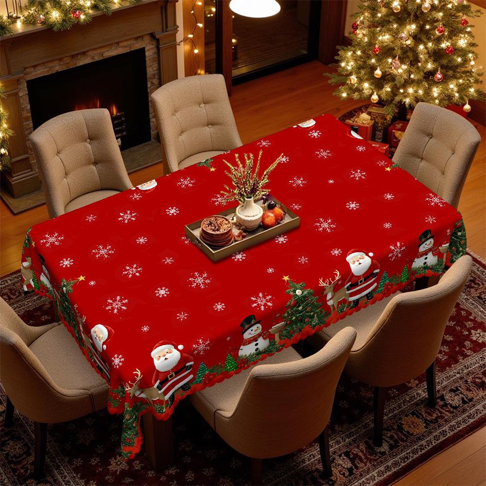 Christmas Themed Table Cloth, Santa Reindeer Snowman, Christmas Tree Waterproof Tablecloth Household Party Decoration Cloth