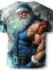 Retro Men's T-shirt 3D Print Funny Muscle Santa Claus T Shirts Men's Fashion Casual Round Neck Short Sleeve New Year Party Tops