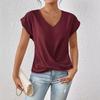 Elegant Short Sleeved Top for Spring and Summer Solid Color V-neck Women's T-shirts