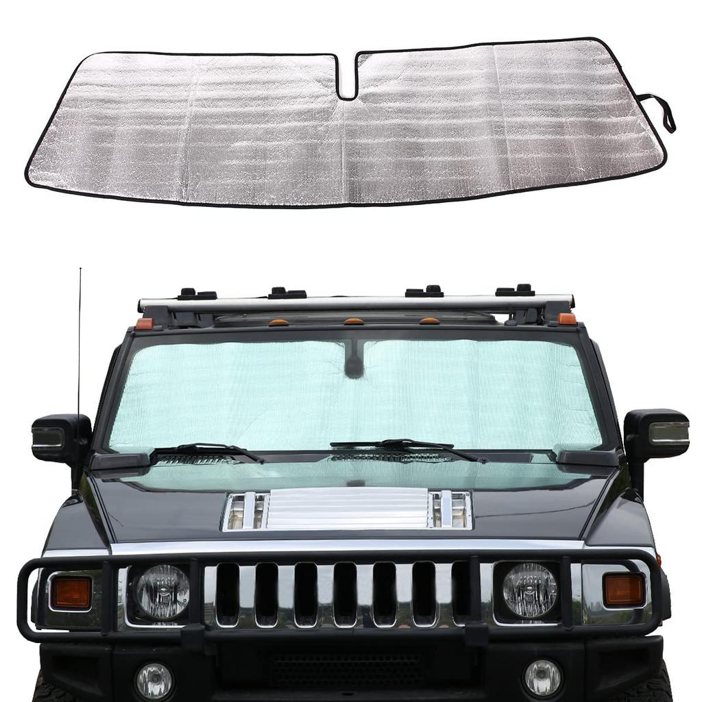 DIYUCAR Windshield Sunshade for Hummer H2 Blackout Front Car Sunshade for Car Sun UV Car Custom Easy Installation with Hummer (2003-2007), Sunshade,