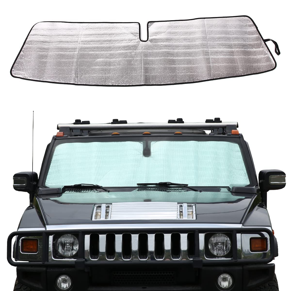 

DIYUCAR Windshield Sunshade for Hummer H2 Blackout Front Car Sunshade for Car Sun UV Car Custom Easy Installation with Hummer (2003-2007), Sunshade,