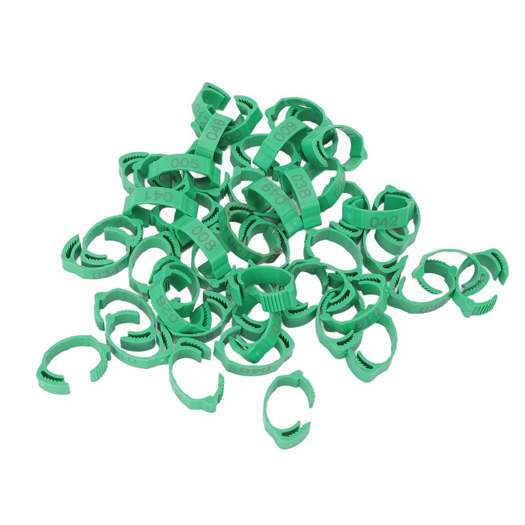 50pcs Bird Leg Rings Numbered Chicken Identification Bands for Bantam Finch Lovebird Quail Small Poultry Green