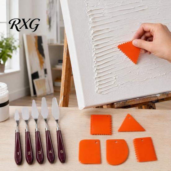 Color Mixing Spatula Set 5Pcs Palette Knife with 6 Paint Scraper, Stainless Steel Durable Scrapers Knife, Oil Metal Knives for Texture Art Blending