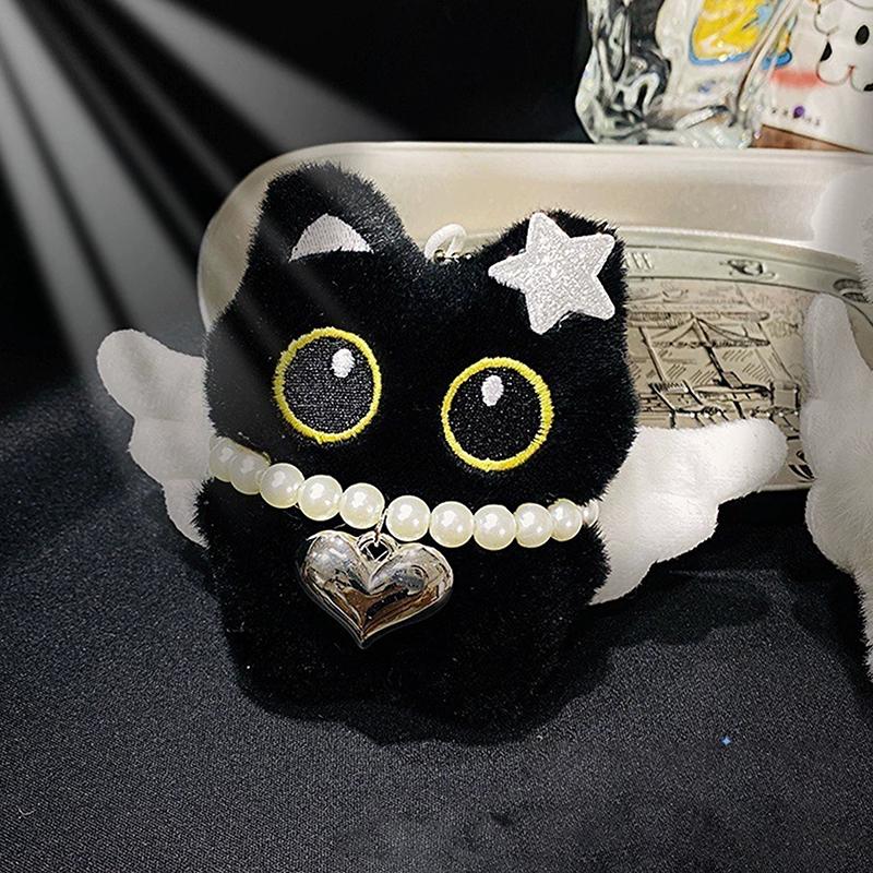 Cute Plush Big Eyed Black Cat Doll Pendant Girl Backpack Doll Pendants Couple Bag Keychain Phone Charms Bag Pendant Accessories