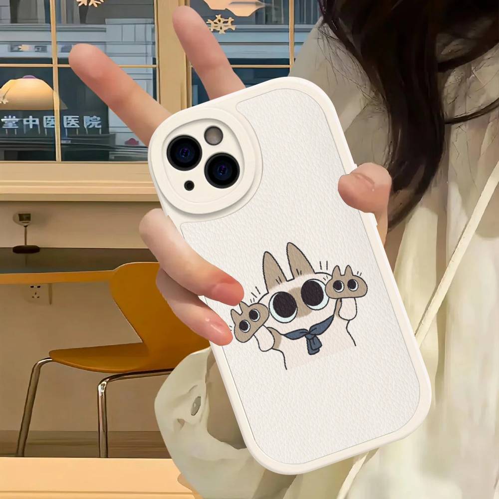 Cartoon Siamesische Katze Paar Handyhülle für iPhone 16 15 14 11 12 13 Pro Max Plus Rückseite Lederhülle