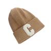 New Wool Hat Women's Autumn and Winter Warm Letter C Pullover Hat Student Solid Color Knitted Hat