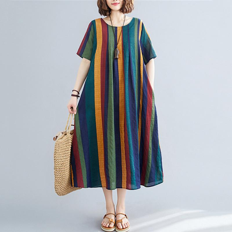 Cotone plus size vintage stripe donne casual sciolto lungo abito estivo  abiti eleganti 2020 abiti da donna prendisole acquista in modo economico —  spedizione gratuita, recensioni reali con foto — Joom