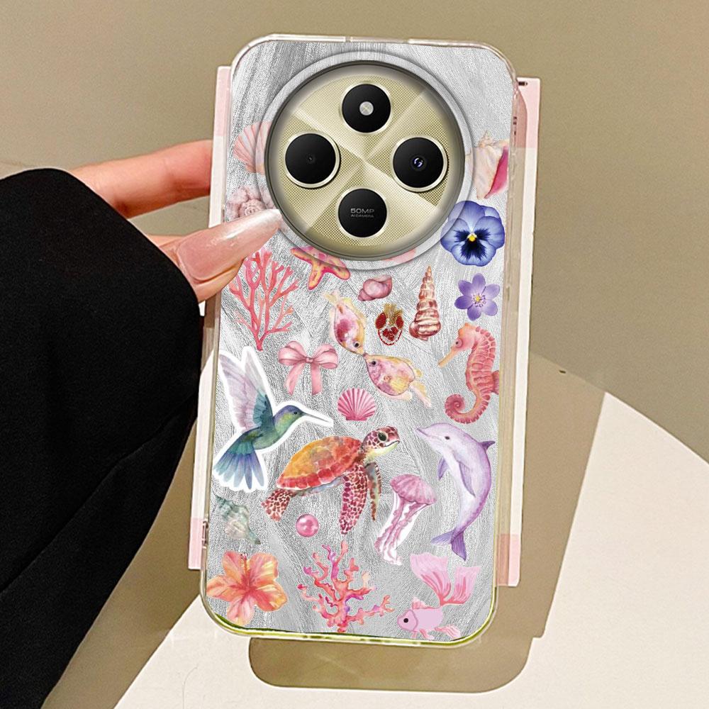 

Чехол для телефона с текстурой морского животного, цветка и пера для Xiaomi Redmi Note 14 13 12 11 11S 10 9 Pro 9C 13C 14C A3 A4 A3X 9C A1 Redmi Note 10S белый