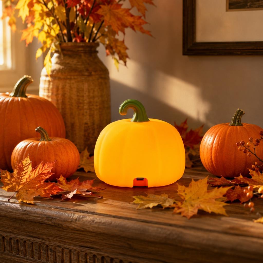 USB Rechargeable Pumpkin Night Light Tap Lamp for Kids Party Decor