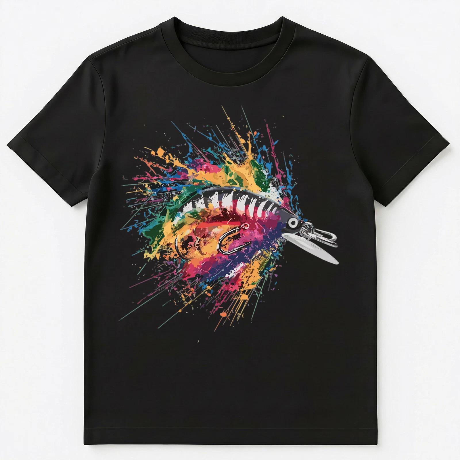 

Colorful Paint Splash Fishing Lure Art Graphic Unisex T-Shirt 4XL