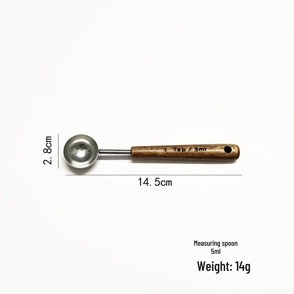Multifunctional Oak-Handled Stainless Steel Measuring Spoon for Kitchen Baking