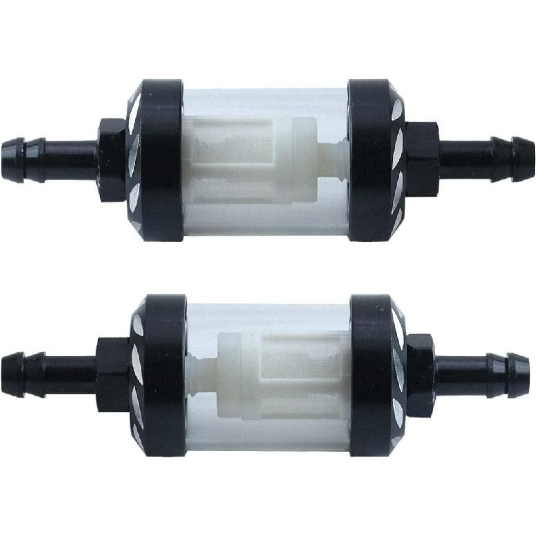 OCESTORE 2pcs Universal 9747 Inline Fuel Filter With Chrome Hose Barb With Clear View Glass 5/16 inch (Silver)