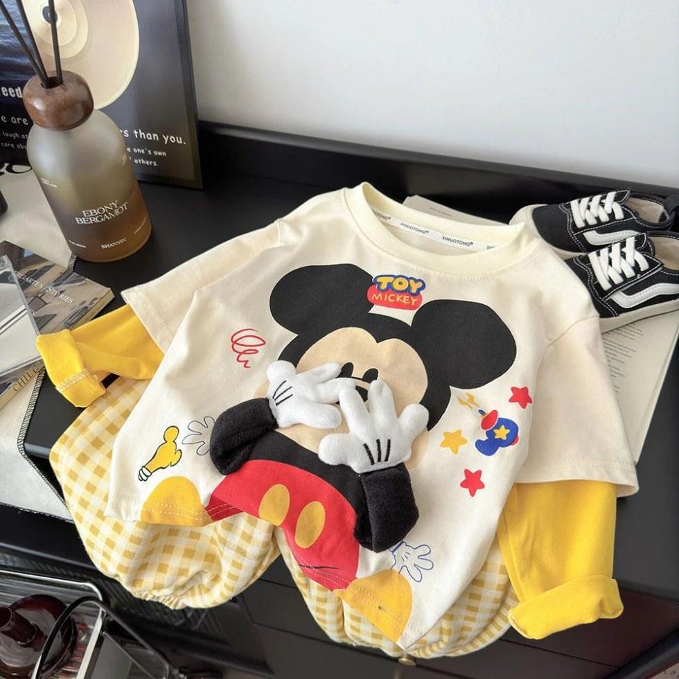 Disney Cute Children's New Fashion Cartoon Three-dimensional Mick Doll Casual and Versatile Cotton Short-Sleeved T-Shirt Top