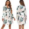 Women's Robe Above Knee Robes Floral Print Sleepdres Nightgown Long Sleeve Bathrobe Soft Sleepwear Ladies Loungewear