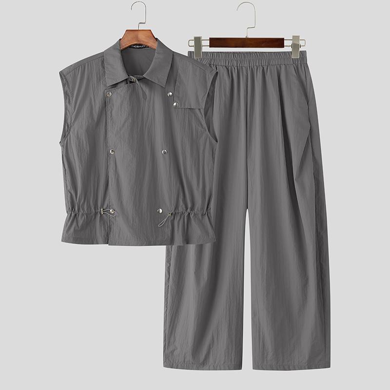 

INCERUN Мужские повседневные комплекты из двух предметов: безрукавный жилет и длинные брюки карго 4XL серый