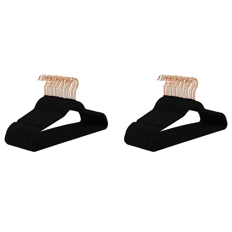 ABFI 20X Slim Velvet, Non-Slip Suit Clothes Hangers Coat Hanger, Black Rose Gold Hook