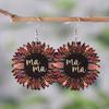 Double-Sided Wood Sunflower Earrings: Leopard Print Tassel Design, Perfect Mother's Day Gift