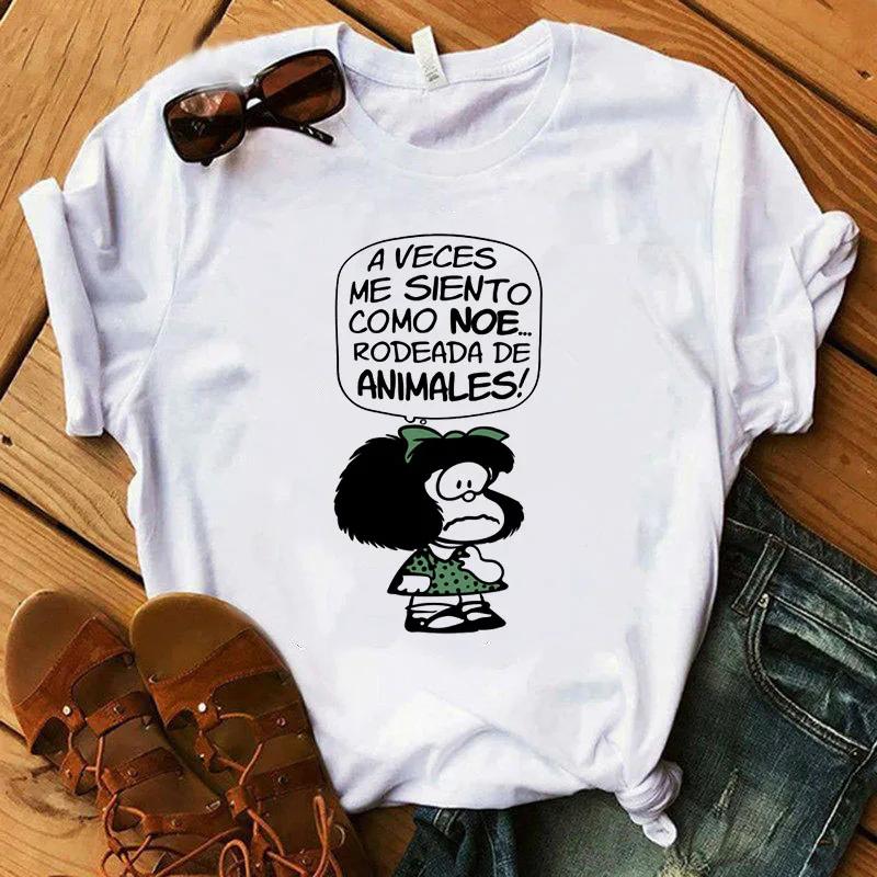 PAZ Mafalda or QUIERO Cafe Printed Women New Cotton Tshirts Harajuku FeUnisex Tshirts Clothing Camisas Mujer Girls Top Tee