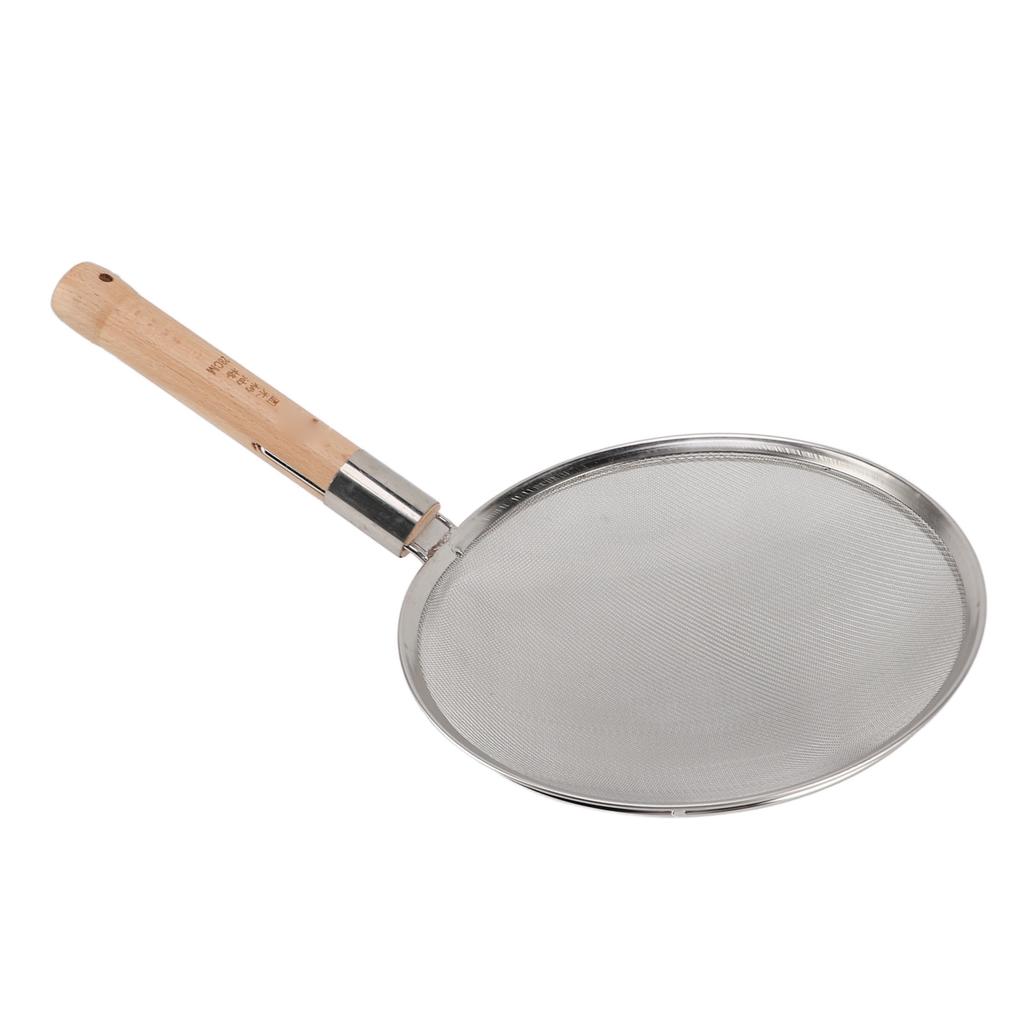 Fine Mesh Skimmer Spoon with Wooden Handle 304 Stainless Steel Lightweight Portable Large Slotted