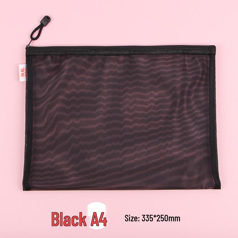 Large Capacity Transparent Nylon Mesh Document Bag - A4 Student and Office Zipper Storage Bag