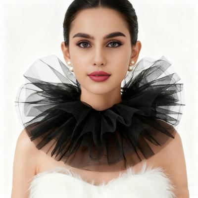 Col et poignets à volants Col à volants de clown Blanc Noir Dentelle Jabot Rétro Col victorien pour Cosplay Halloween Costume de fête Accessoire