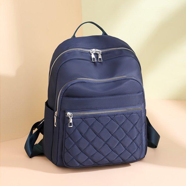 Women's College Style Embroidered Diamond Lattice Water-Repellent Backpack