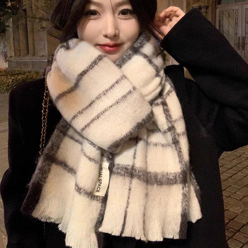 Women's Winter Imitation Cashmere Scarf - White Mohair Shawl Neck Warmer