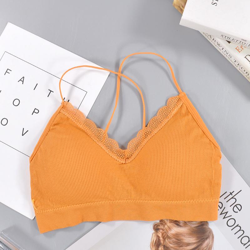 

Бесшовные тонкие бретели с крестом на спине и кружевной кромкой на спине, спортивный бюстгальтер для йоги One Size