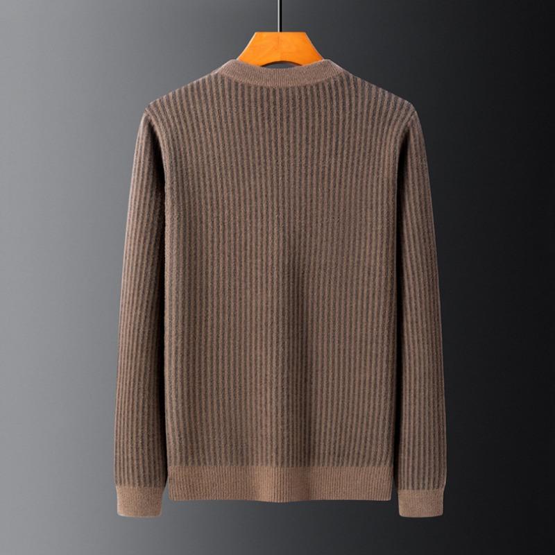 Rundhals-Pullover für Herren, neuer Trend zu lockeren Oberteilen, gestreiftes Jacquard-Strick-Bottom-Hemd für Herren im Herbst und Winter