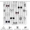 Cute Cat Print Shower Curtain Black White Cartoon Bathroom Decor for Kids Room Water Resistant Fabric, Washable Bath Liner In 24