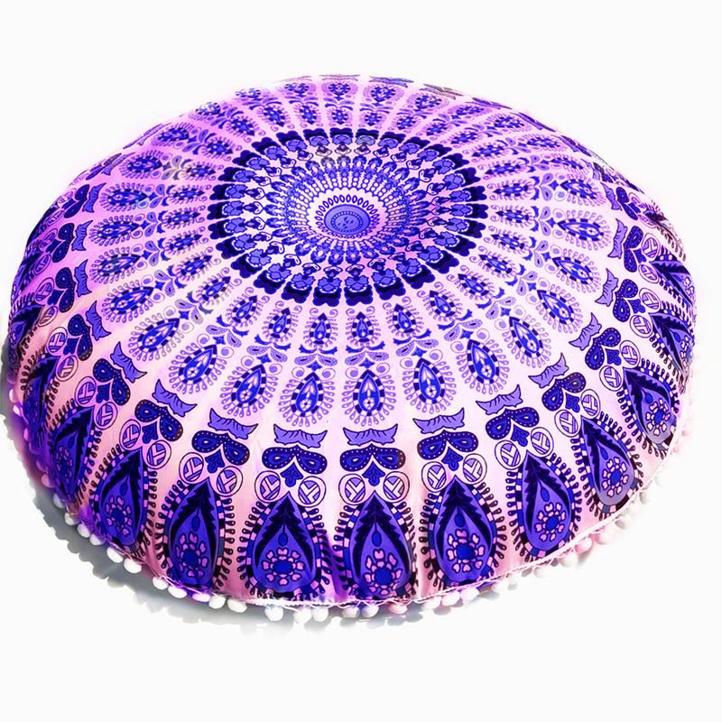 43/80cm Mandala Pattern Floor Pillowcase Round Bohemian Meditation Seat Cushion Cover Pouf Case Retro Feather Printed Home Decor